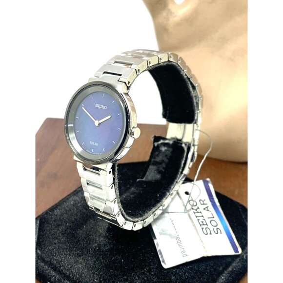 Seiko Women's Watch SUP385 Solar Blue Dial Silver Stainless Steel 28mm - Picture 2 of 14